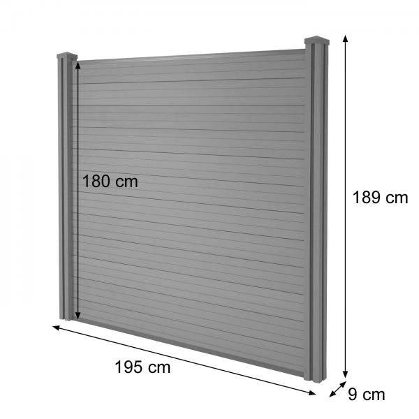 WPC-Sichtschutz Sarthe, Windschutz Zaun, WPC-Pfosten ~ Basiselement, 1,95m anthrazit - Palo24