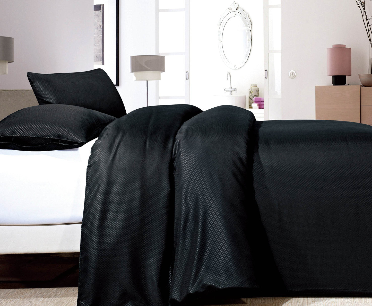 Bettbezug Satin Point Schwarz 140 x 220 cm - Palo24