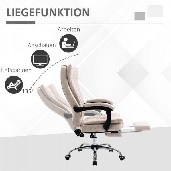 Bürostuhl Drehstuhl mit Liegefunktion Fußstütze Sitzhöhenverstellung Mikrofaser Beige+Schwarz+Silber - Palo24
