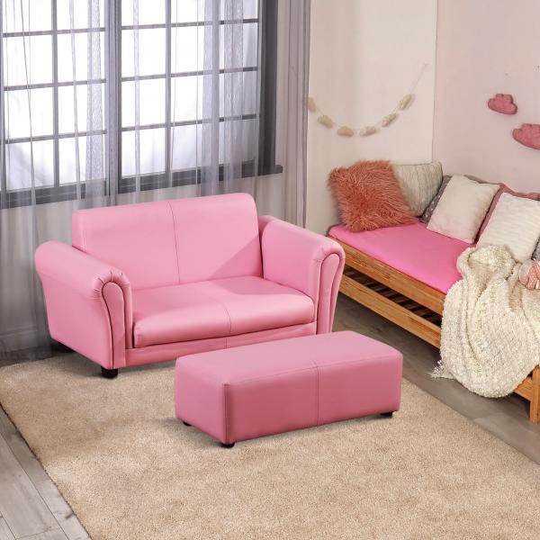 Kindersofa mit Hocker rosa Sessel Kinder Softsofa - Palo24