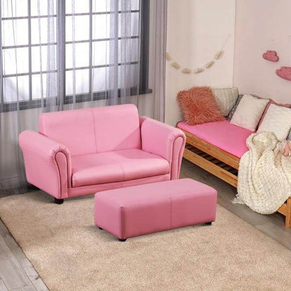Kindersofa mit Hocker rosa Sessel Kinder Softsofa - Palo24