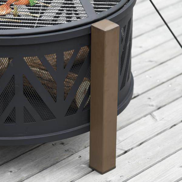 Feuerschale Feuerkorb mit Funkenschutz Grillrost Garten BBQ Schwarz+Braun - Palo24