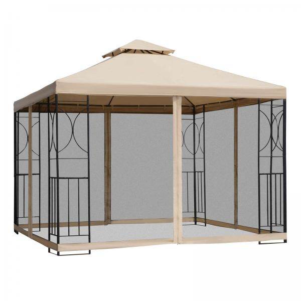 Gartenpavillon Festzelt Partyzelt wetterfest Zelt mit 4 Ablagen Beige 3 x 3 m - Palo24