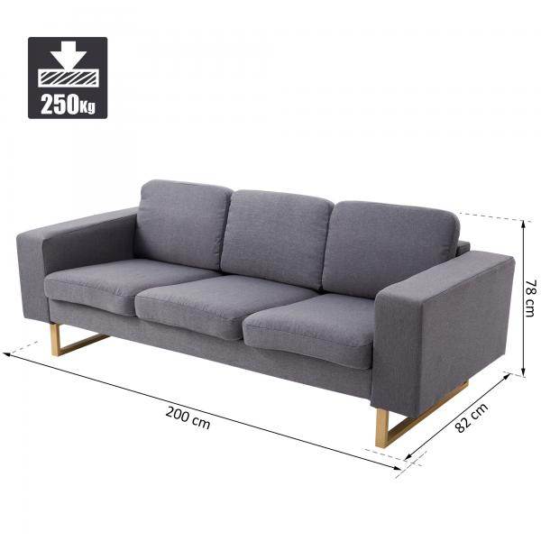 Polstersofa 3-Sitzer Stoffsofa dunkelgrau 200 x 82 x 78 - Palo24