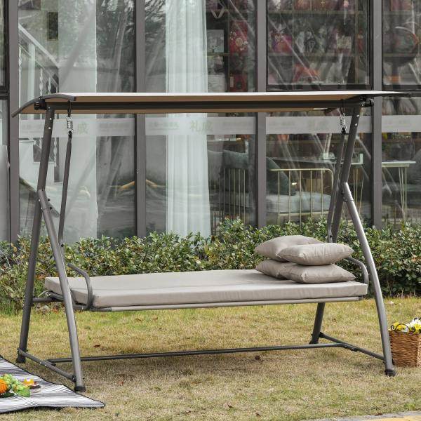 3-Sitzer Hollywoodschaukel Schaukelbank 2-in-1 Gartenliege mit Sonnendach Stahl - Palo24