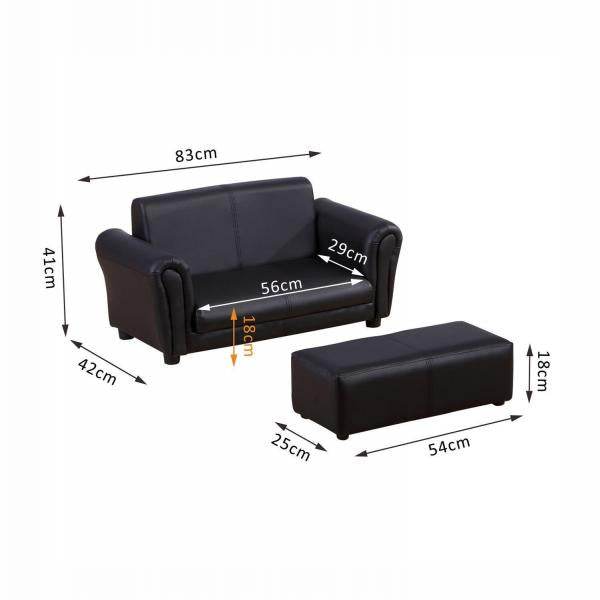 Kindersofa mit Hocker Sofa Sessel Kinder Kindersessel PVC schwarz - Palo24