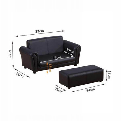 Kindersofa mit Hocker Sofa Sessel Kinder Kindersessel PVC schwarz - Palo24