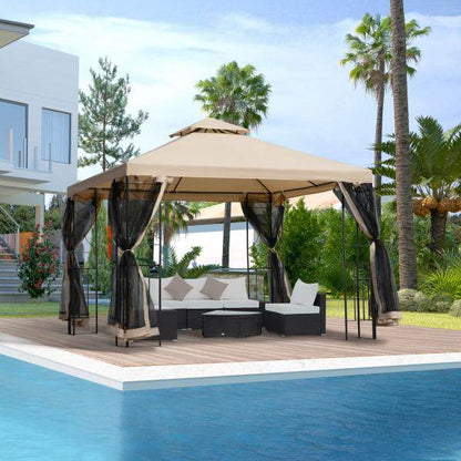 Gartenpavillon Festzelt Partyzelt wetterfest Zelt mit 4 Ablagen Beige 3 x 3 m - Palo24
