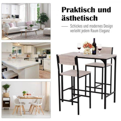 Bartisch mit 2 Stühlen, 3-teiliges Tischset, Barstuhl, Barhocker, MDF, Natur, Schwarz - Palo24