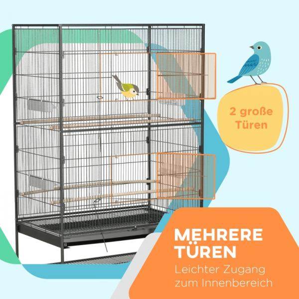 Vogelkäfig inklusive Sitzstangen, Vogelspielzeug, herausnehmbare Bodenwanne, 1 Ablage, Grau - Palo24