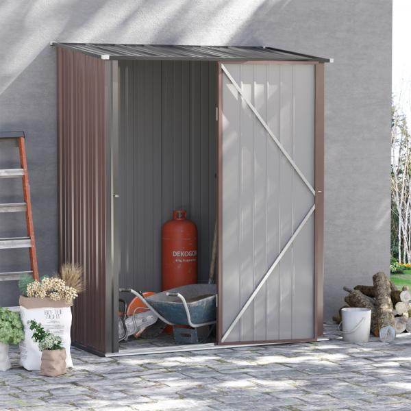 Gerätehaus mit Pultdach 1,34 m² Metall Gartenhaus Geräteschuppen verzinkter Stahl Braun - Palo24
