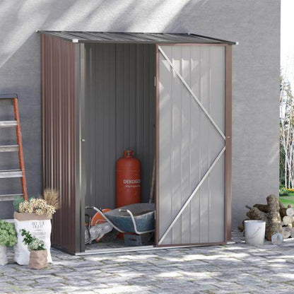 Gerätehaus mit Pultdach 1,34 m² Metall Gartenhaus Geräteschuppen verzinkter Stahl Braun - Palo24