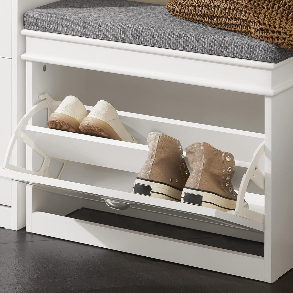 Schuhkipper | Schuhbank mit Klappe | Schuhschrank Weiss