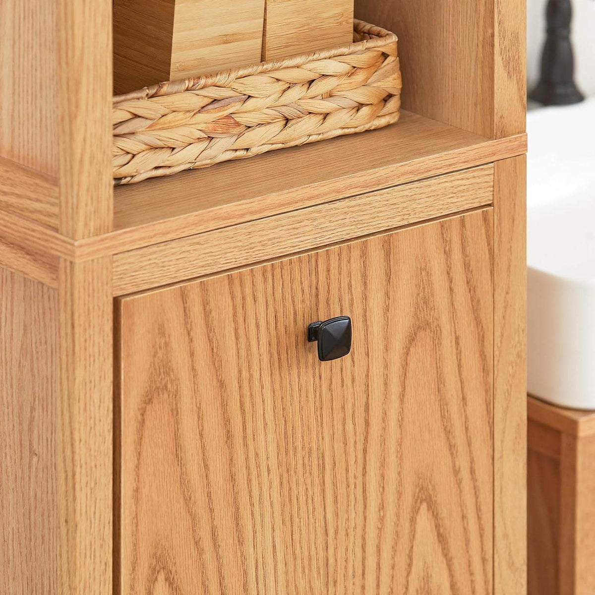 Badschrank schmal mit Wäschesack | Hochschrank | Badregal | Natur | BZR95-N - Palo24