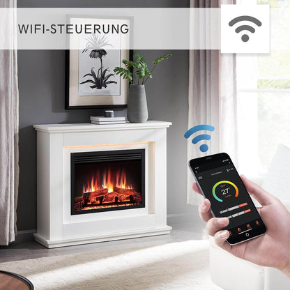 BALDERIA Baldur Elektrokamin mit Heizung bis 2000W, 3D-Flammeneffekt Weiss - Palo24