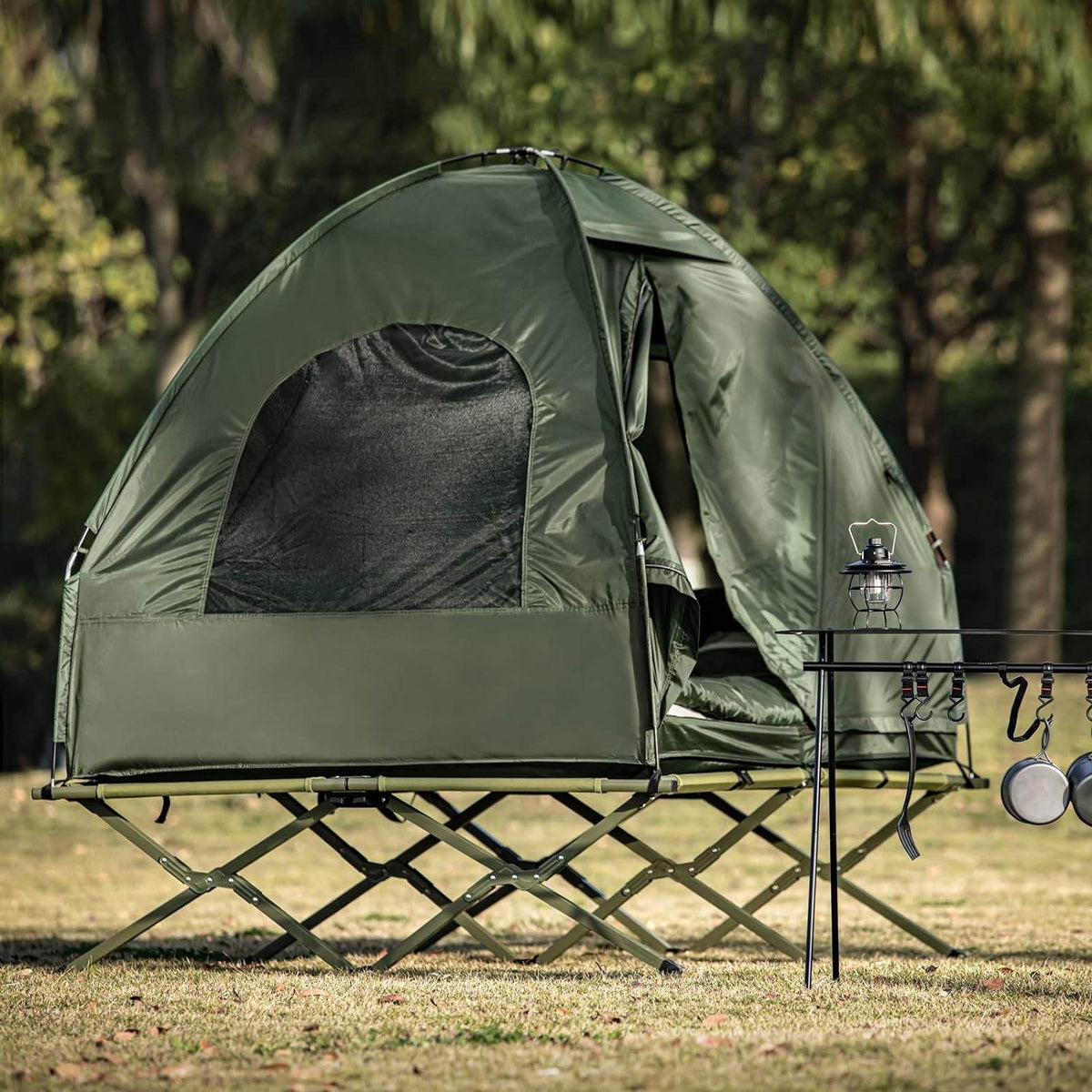 4in1-Zelt Für 2 Personen Wurfzelt Feldbett Mit Campingliege Grün - Palo24
