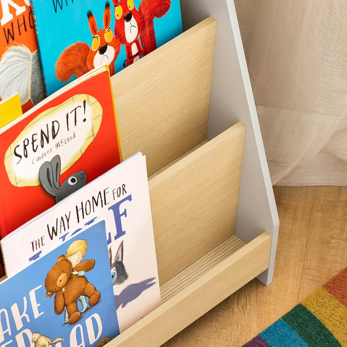 Kinderbücherregal | Zeitungsständer | Aufbewahrungsregal für Kinder | Grau/Natur - Palo24