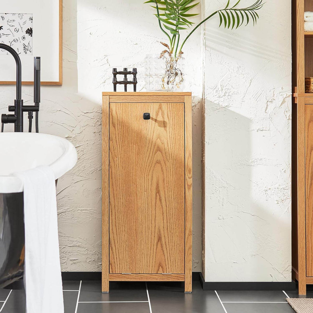 Wäscheschrank mit ausklappbarem Wäschetruhe | Wäschesammler | Badschrank | Natur | BZR96-N - Palo24
