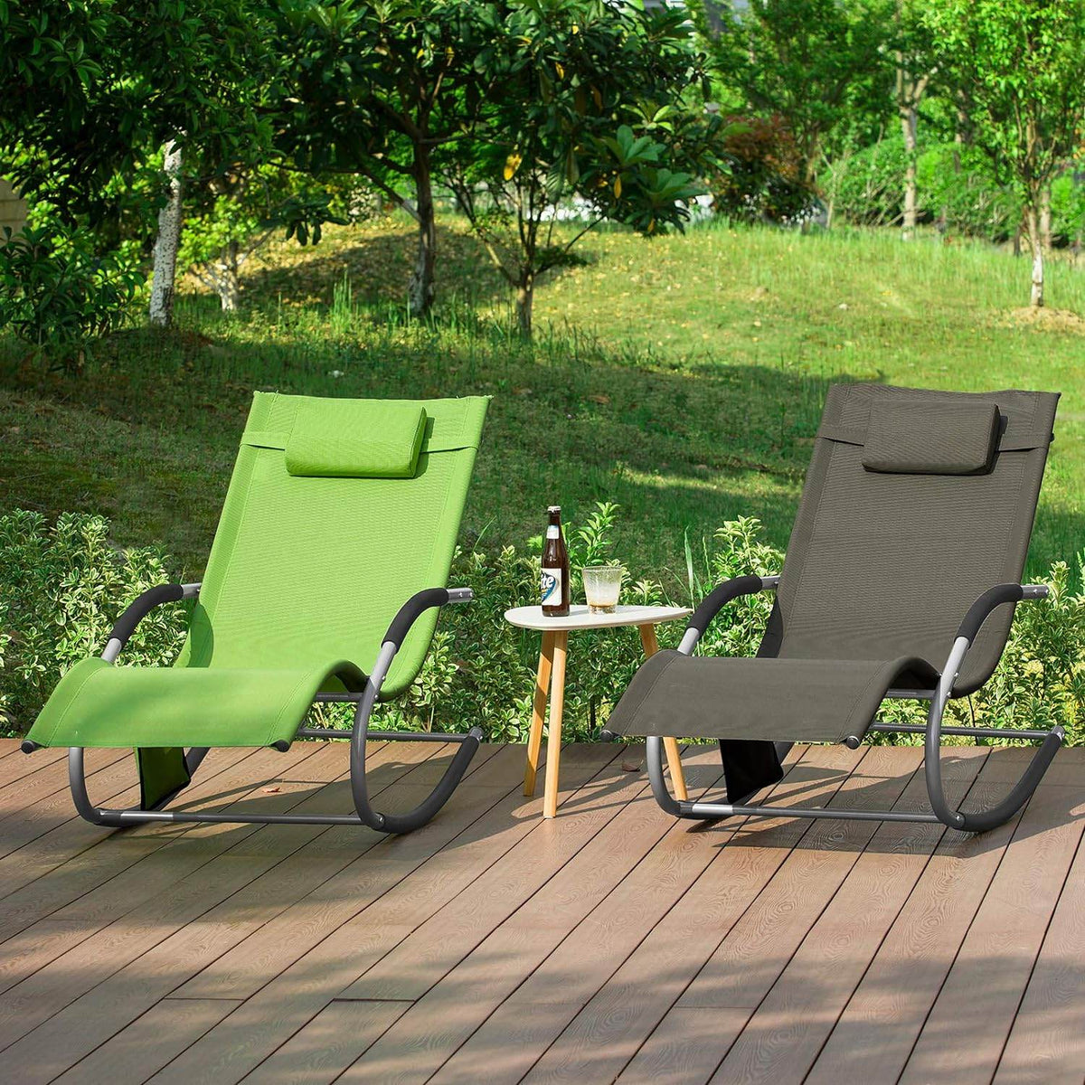 2-er Set Gartenliege | Sonnenliege mit Tasche | Liegestuhl Braun | OGS28-BRx2 - Palo24
