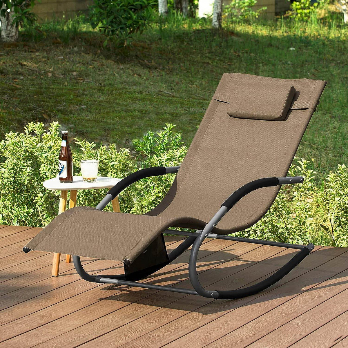 Gartenliege | Sonnenliege mit Tasche | Liegestuhl braun | OGS28-BR - Palo24