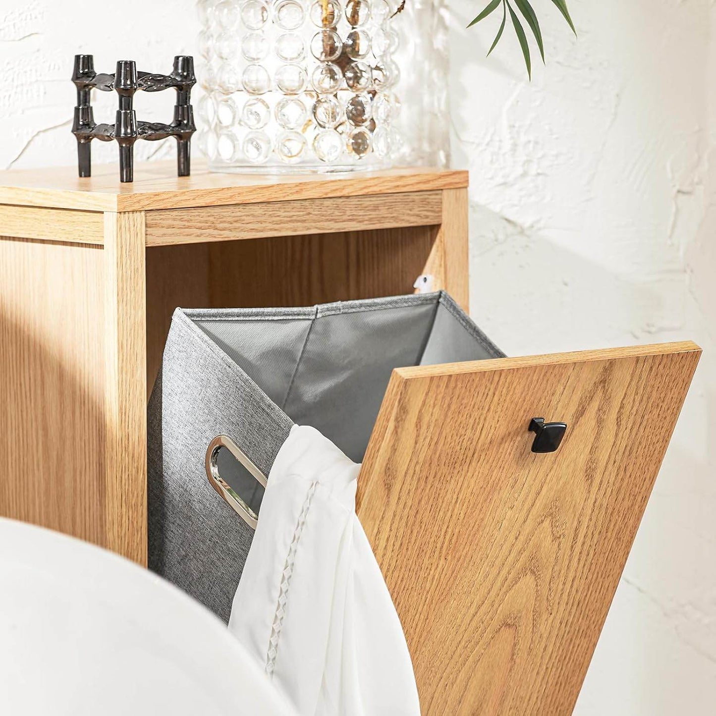 Wäscheschrank mit ausklappbarem Wäschetruhe | Wäschesammler | Badschrank | Natur | BZR96-N - Palo24