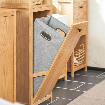 Badschrank schmal mit Wäschesack | Hochschrank | Badregal | Natur | BZR95-N - Palo24