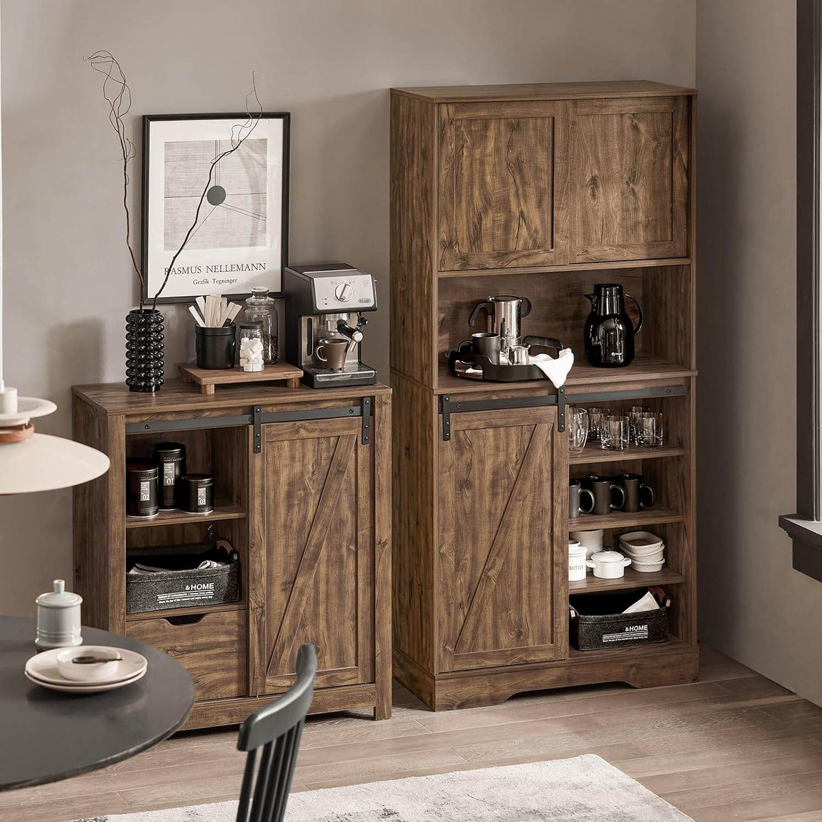 Sideboard mit Schiebetür | Kommode | Küchenschrank | Hochschrank | Dunkelbraun | FSB83-N - Palo24