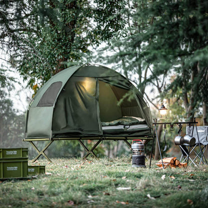 4in1-Zelt Für 1 Person Wurfzelt Feldbett Mit Campingliege Grün - Palo24