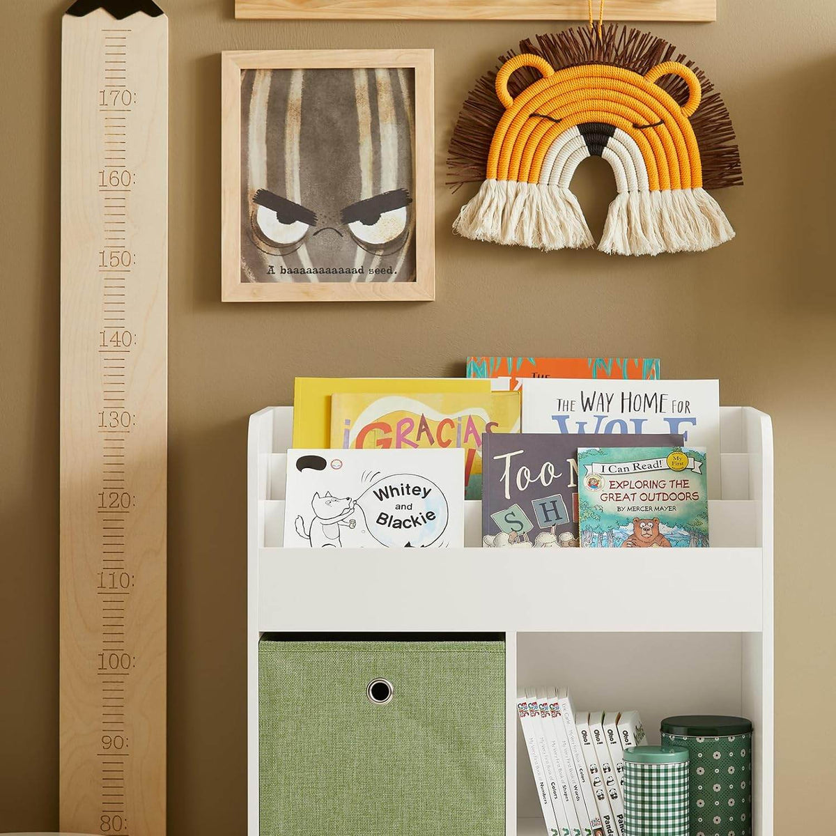 Kinderbücherregal mit 2 Stoffboxen | Spielzeugregal | Aufbewahrungsregal für Kinder | KMB79-W - Palo24