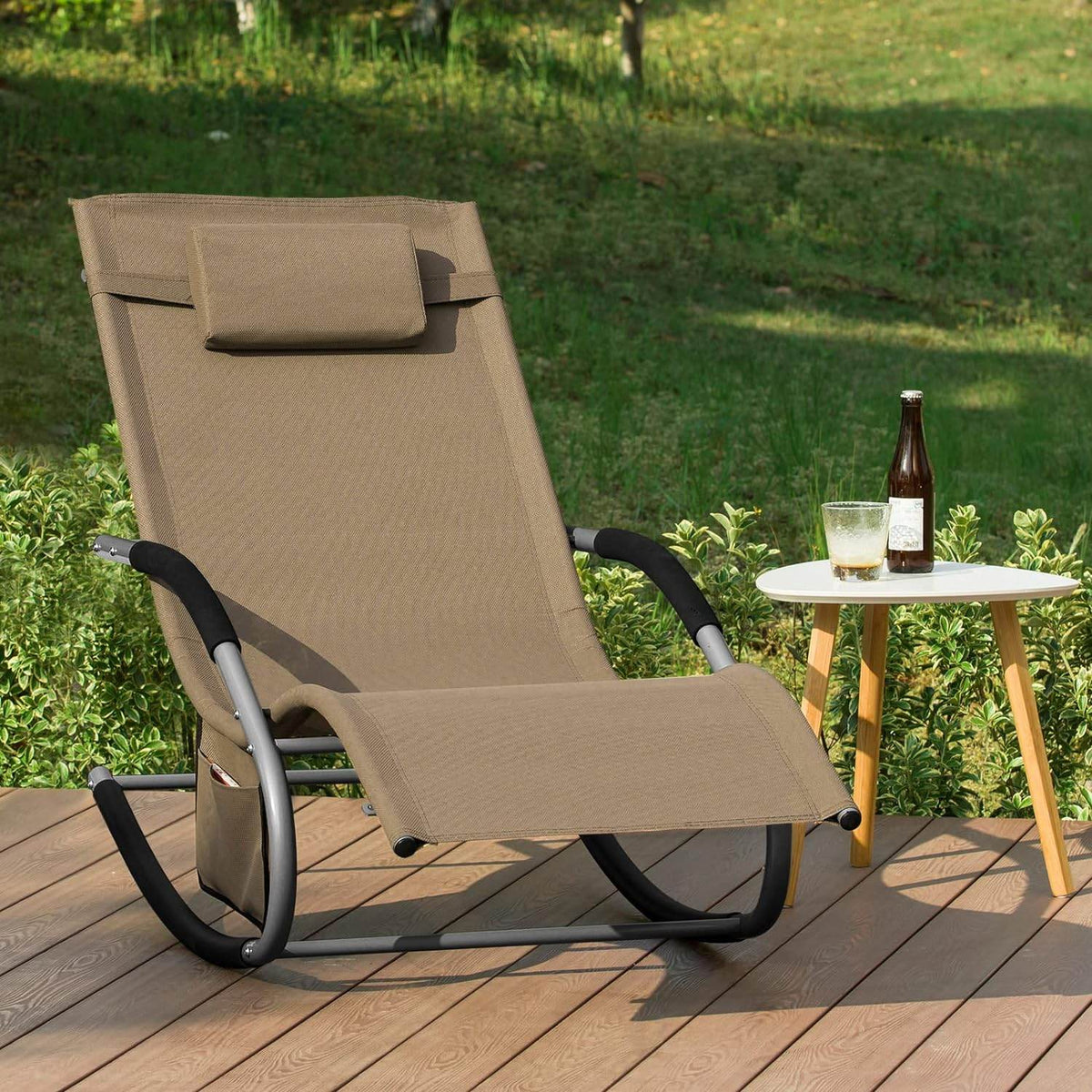 Gartenliege | Sonnenliege mit Tasche | Liegestuhl braun | OGS28-BR - Palo24
