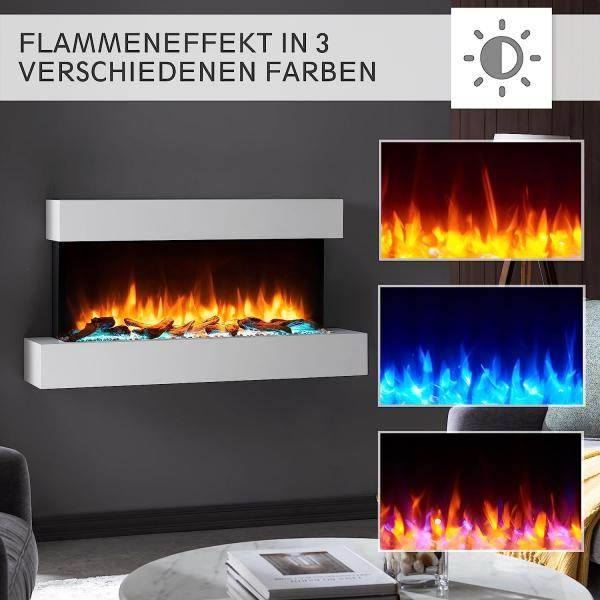 BALDERIA LED Elektrokamin Ignis | Wandkamin, 3D-Flammeneffekt 2000W Weiss - Palo24