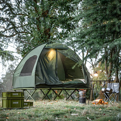4in1-Zelt Für 2 Personen Wurfzelt Feldbett Mit Campingliege Grün - Palo24
