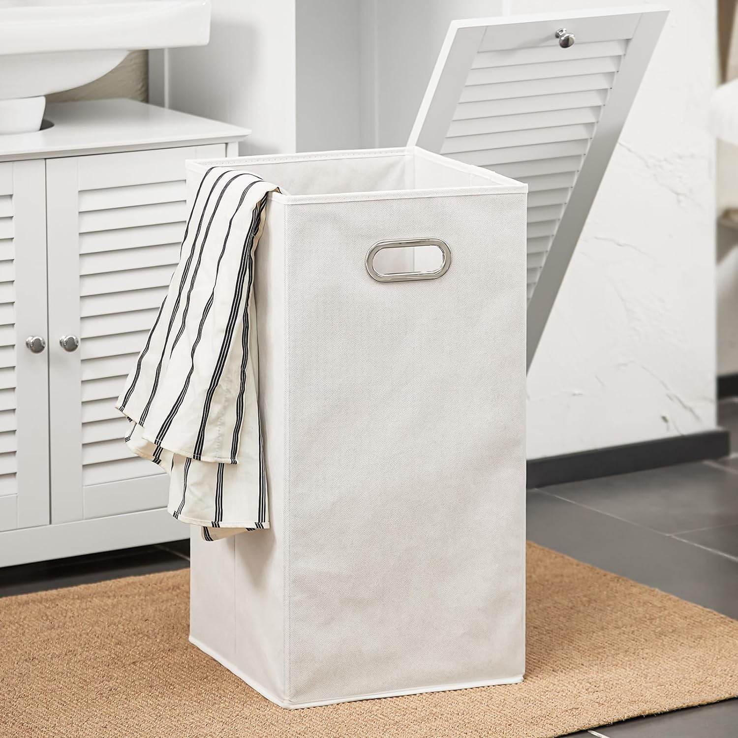 Hochschrank mit ausklappbarem Wäschesack | schmal Wäscheschrank | Badregal | Weiss BZR124-W - Palo24
