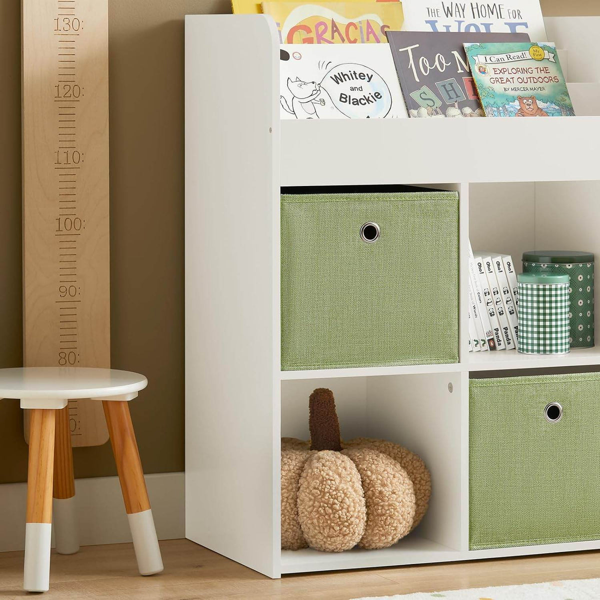 Kinderbücherregal mit 2 Stoffboxen | Spielzeugregal | Aufbewahrungsregal für Kinder | KMB79-W - Palo24