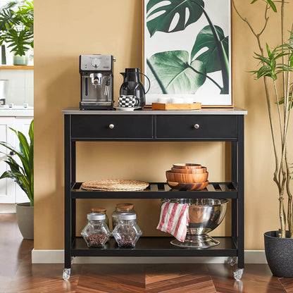 Küchenwagen mit Edelstahlplatte | Sideboard | Servierwagen Schwarz | FKW47-SCH - Palo24