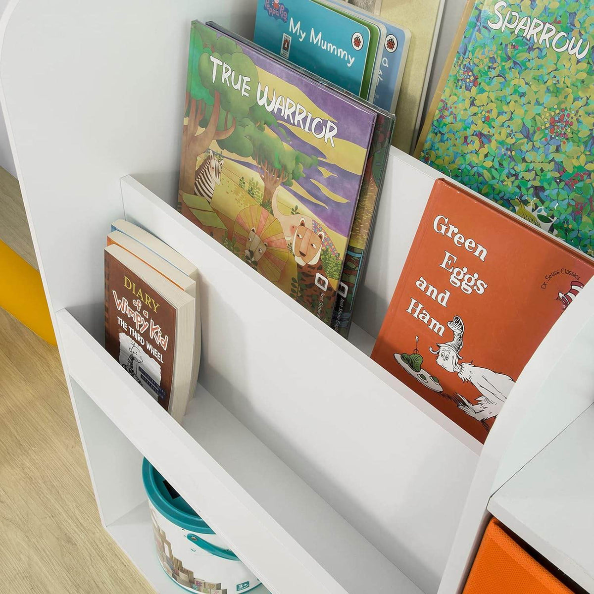 Kinderbücherregal | Spielzeugtruhe | Aufbewahrungsregal für Kinder | Weiss KMB37-W - Palo24
