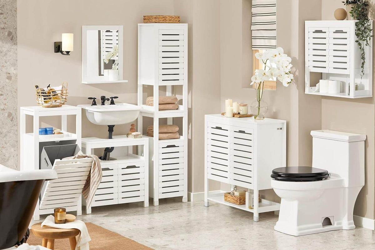Wäscheschrank mit Wäschesack | Wäschesammler | Wäschekorb Weiss BZR67-W - Palo24