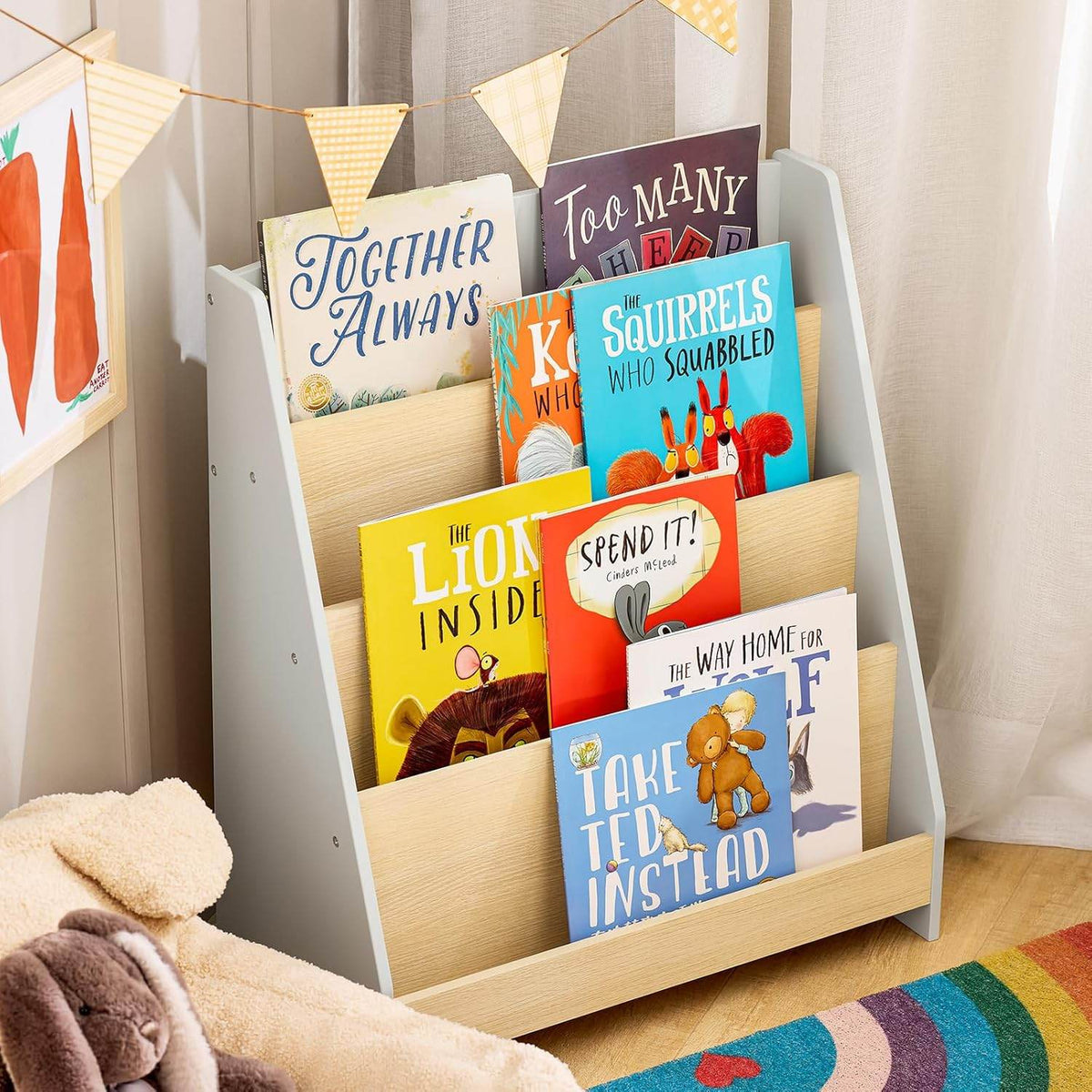 Kinderbücherregal | Zeitungsständer | Aufbewahrungsregal für Kinder | Grau/Natur - Palo24