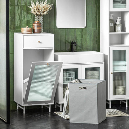 Wäscheschrank mit Wäschesack | Wäschetruhe mit Glastür | Wäschesammler | Weiss BZR116-W - Palo24