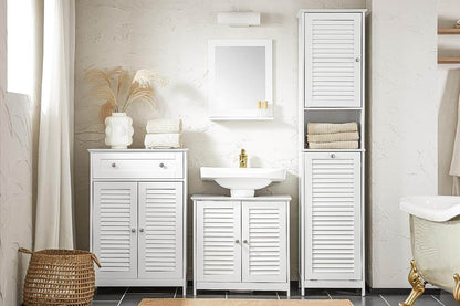Hochschrank mit ausklappbarem Wäschesack | schmal Wäscheschrank | Badregal | Weiss BZR124-W - Palo24