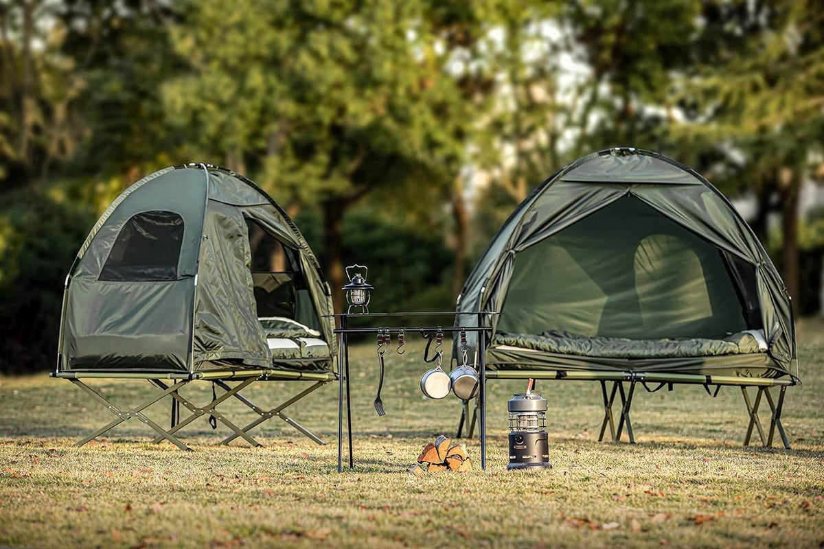 4in1-Zelt Für 2 Personen Wurfzelt Feldbett Mit Campingliege Grün - Palo24