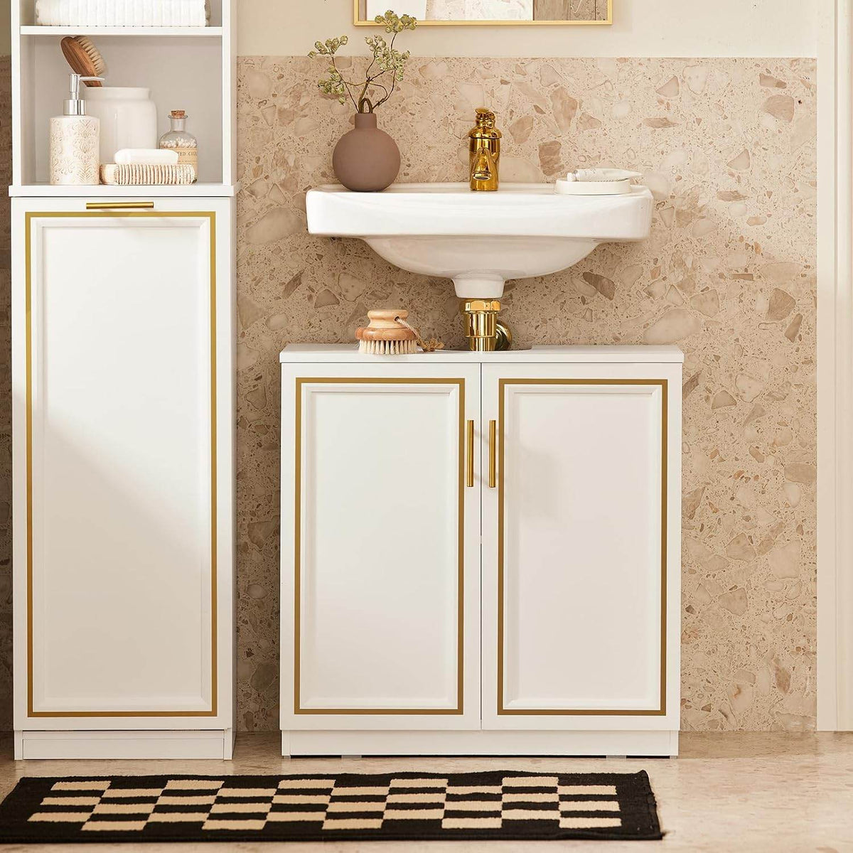 Waschbeckenunterschrank | Badschrank | Waschtisch | Weiß+Gold | BZR86-W - Palo24