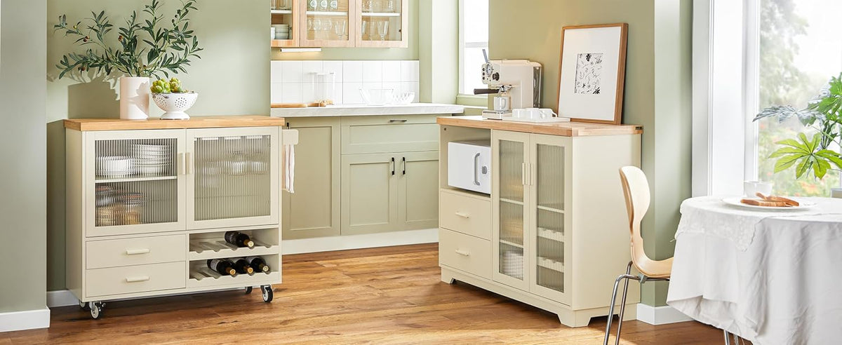 Sideboard mit 2 Glastüren | Küchenschrank | Kommode | Flurschrank | Beige | FSB81-MI - Palo24