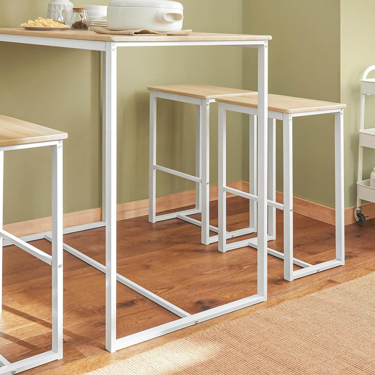 Bartisch mit 4 Hockern | Bartisch set | Stehtisch | 5-teilig | weiß-natur | OGT15-WN - Palo24