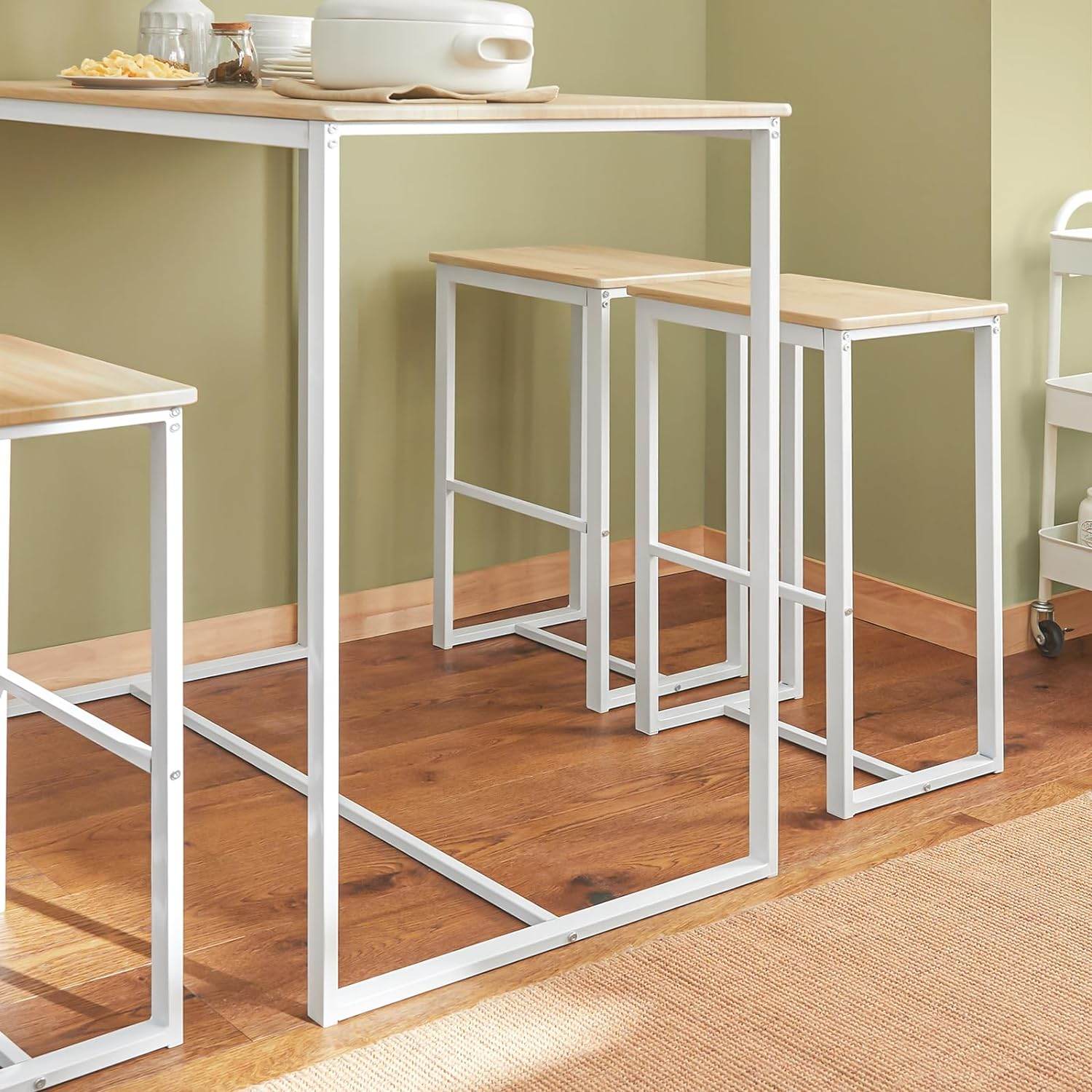 Bartisch mit 4 Hockern | Bartisch set | Stehtisch | 5-teilig | weiß-natur | OGT15-WN - Palo24