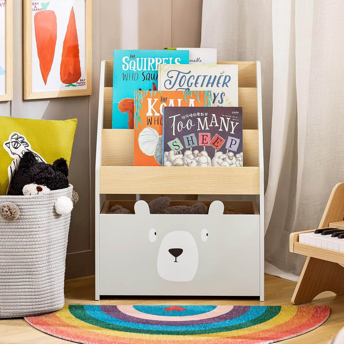 Kinderbücherregal | Spielzeugtruhe | Aufbewahrungsregal Kinderzimmer | Grau/Natur - Palo24