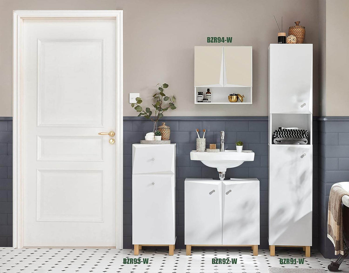 Bad Hochschrank | Badschrank | Badregal | Badmöbel Weiss BZR91-W - Palo24