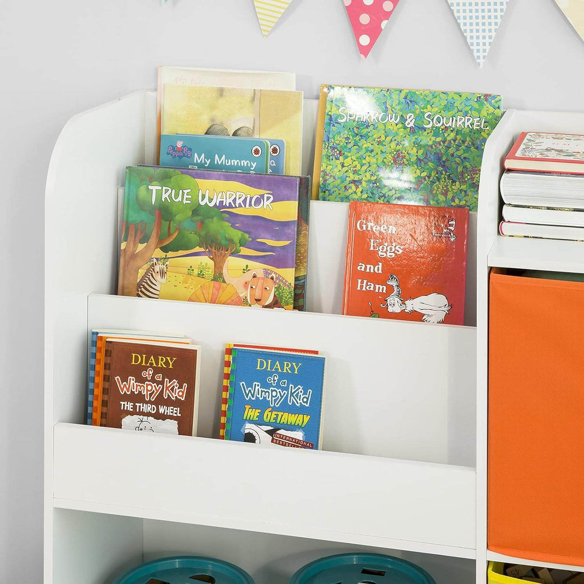 Kinderbücherregal | Spielzeugtruhe | Aufbewahrungsregal für Kinder | Weiss KMB37-W - Palo24