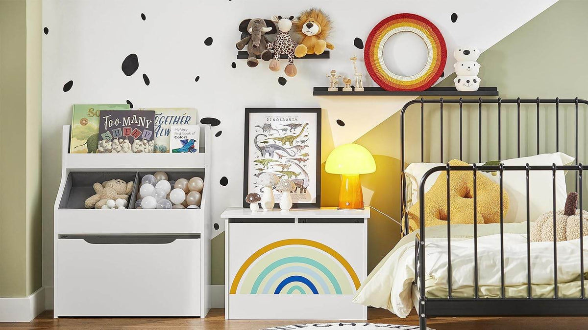 Kinderregal mit 2 Stoffboxen | Bücherregal | Spielzeugtruhe mit Rollen | KMB71-W - Palo24