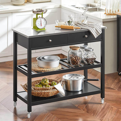 Küchenwagen mit Edelstahlplatte | Sideboard | Servierwagen Schwarz | FKW47-SCH - Palo24